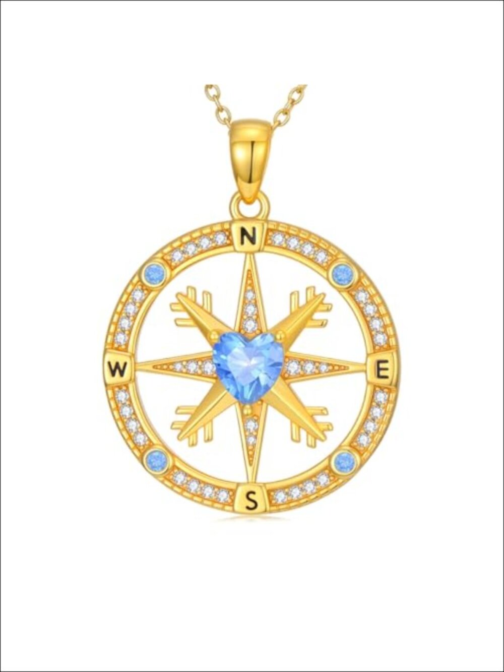 Moissanite Compass Pendant Necklace, 18K Yellow Gold-Plated 925 Sterling Silver